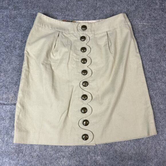 Anthropologie TAIKONHU Faux Suede Scalloped Button Skirt Women’s 8 Beige Flaw - Picture 1 of 9
